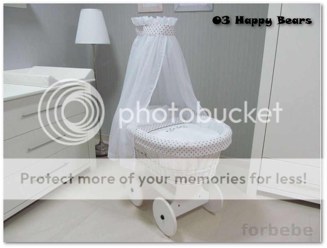 TOLO WICKER MOSES BASKET + CHASS + BIG WOODEN WHEELS + BEDDING + DRAPE