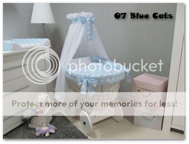 TOLO WICKER MOSES BASKET + CHASS + BIG WOODEN WHEELS + BEDDING + DRAPE