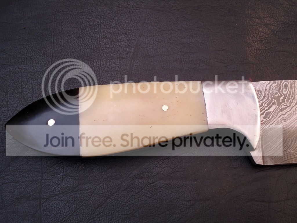 custom made damscus hunting knife/buffalo horn & camel bone/with